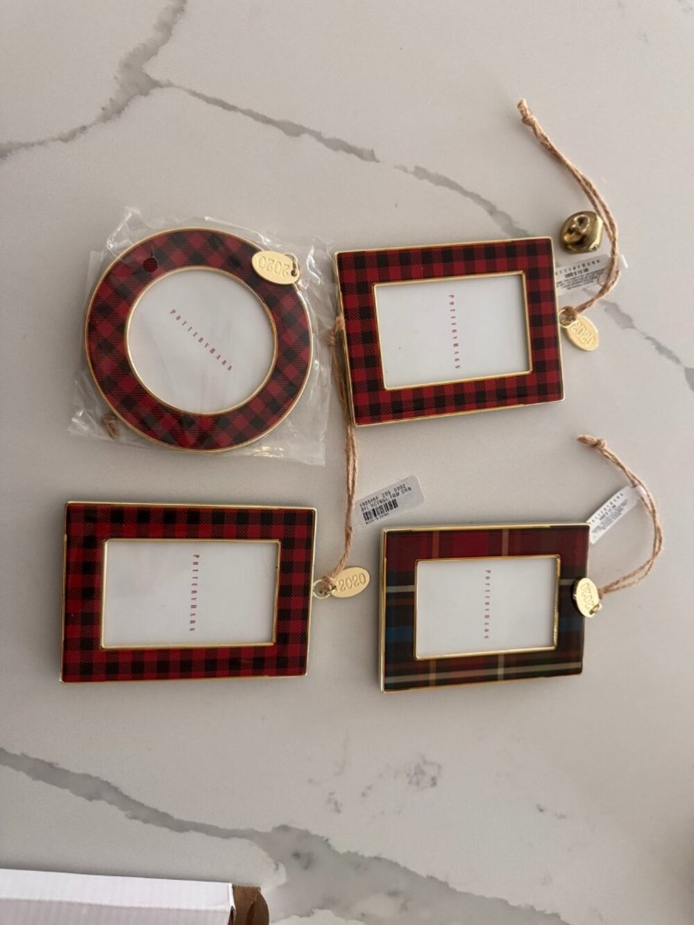 Pottery Barn 2020 Christmas Ornament Frames - Set of 4, Buffalo Plaid & Tartan